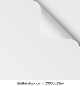 Folha de papel branco com canto superior direito torcido e sombra suave. Mock up de papel vetorial.