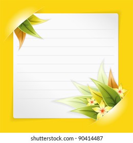 Sheet of White Paper for your Text or Photos, Mounted in Pockets with Leaves and Flower