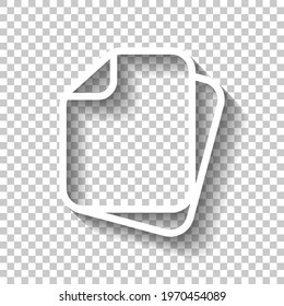 Sheets of book or magazine, stack of paper documents, business icon. White linear icon with editable stroke and shadow on transparent background