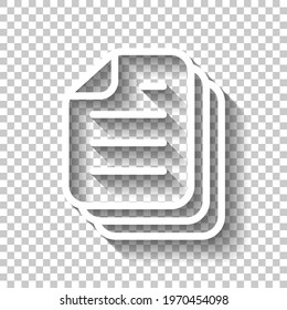 Sheets of book or magazine, stack of paper documents, business icon. White linear icon with editable stroke and shadow on transparent background