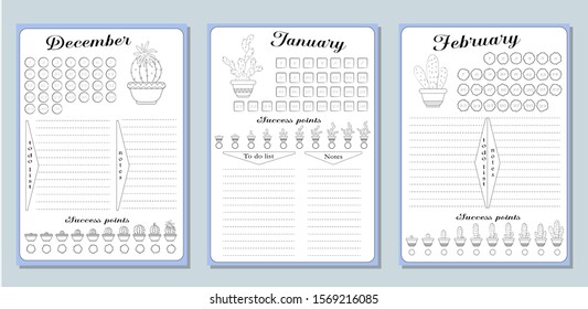 Sheets of business plans and a list of common activities in the winter months of December, January, February.