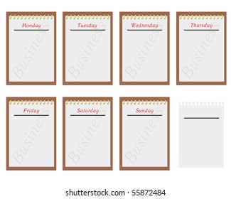 Sheets of a calendar with days of week