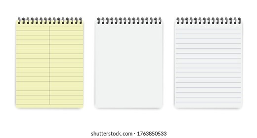 Sheets of notebook, notepad with lines and blank. Vector sketchbook template.