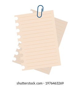 Sheets of paper with a clip School supplies Vector illustration