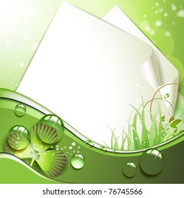 Sheets of paper and clover over springtime background