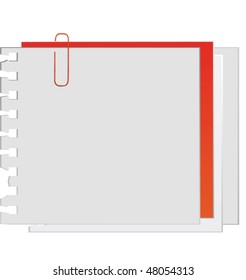 The sheets of paper fastened by a paper clip. Vector illustration