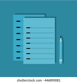  Sheets of paper and pencil. Flat style.
