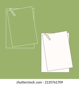 The sheets of paper are stapled. Vector illustration. Empty cardboard container template. Copy space. Linear, vector, realistic, outline illustration.