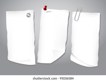 Sheets of paper with tacks and staple, vector illustration