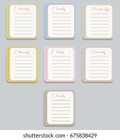 The sheets of the planner in a cute dashed line. Diary.To Do List. The names of the days of the week. The Style Of Provence. Gentle colors. Vector illustration. 