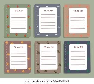 The sheets of the planner in the cute little symbols of nature in the style of "Provence". To Do Lists. Bright colors. A light green background. Vector illustration. 