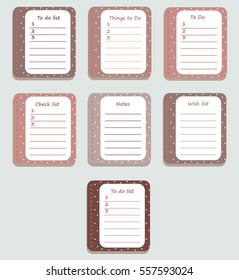 The sheets of the planner in the cute little white hearts. Diary.To Do List. Delicate colors in the style of "Provence". A light blue background. Vector illustration. 
