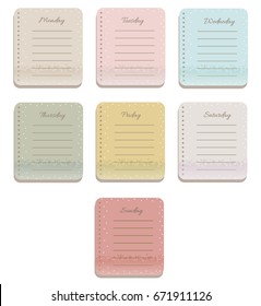 The sheets of the planner in a cute polka dots. Diary.To Do List. The names of the days of the week. Cute texture. The Style Of Provence. Gentle colors. Vector illustration. 