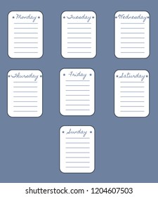 The sheets of the planner on a cute blue background. Diary.To Do List. The names of the days of the week. The Style Of Provence. Gentle colors. Vector illustration