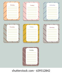 The sheets of the planner for weekly planning in sweet stripes with the names of the days of the week. Diary.Vector illustration.