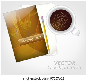 Sheets record with abstract cover with pencil and cup of coffee