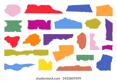 Sheets with torn edges. Colorful ripped papers for collage and scrapbook design. Torned sheet, different colors flat elements, neoteric vector set