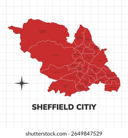 Sheffield City map illustration. Map of the City in England