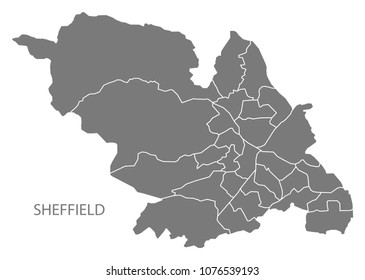 Sheffield city map with wards grey illustration silhouette shape