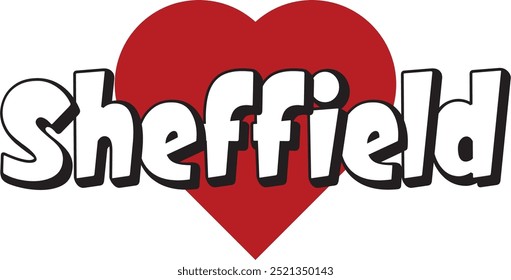 Sheffield city ​​text with red heart suitable for logo or design