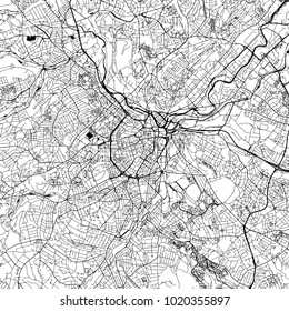 Sheffield Downtown Vector Map Monochrome Artprint, Outline Version for Infographic Background, Black Streets and Waterways
