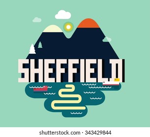 Sheffield in England is Beautiful city to visit on holiday, vector cartoon illustration