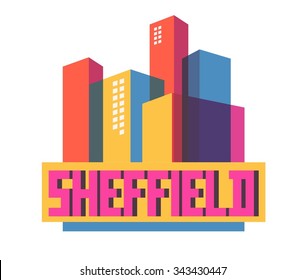 Sheffield in England is Beautiful city to visit on holiday, vector cartoon illustration