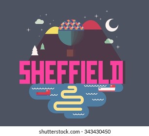 Sheffield in England is Beautiful city to visit on holiday, vector cartoon illustration