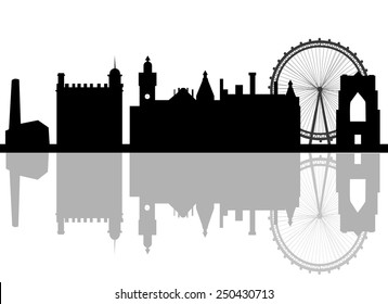 Sheffield, England skyline. Detailed vector silhouette