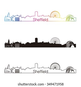 Sheffield skyline linear style with rainbow in editable vector file