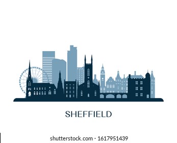 Sheffield skyline, monochrome silhouette. Vector illustration.