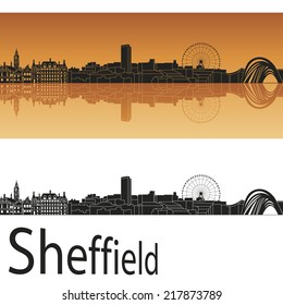 Sheffield skyline in orange background in editable vector file