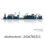 Sheffield skyline silhouette with reflection. Landscape Sheffield, UK. Vector illustration.