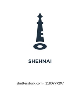 Shehnai icon. Black filled vector illustration. Shehnai symbol on white background. Can be used in web and mobile.