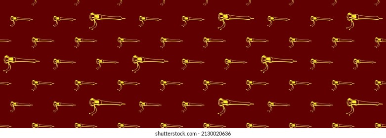 Shehnai Icon Seamless Pattern, Double-Reed Conical Oboe Of India, Music Instrument Vector Art Illustration