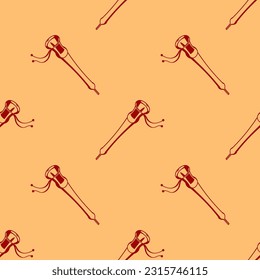 Shehnai Icon Seamless Pattern, Double-Reed Conical Oboe Of India, Music Instrument Vector Art Illustration