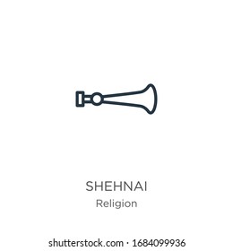 Shehnai icon. Thin linear shehnai outline icon isolated on white background from religion collection. Line vector sign, symbol for web and mobile