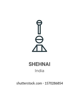 Shehnai outline vector icon. Thin line black shehnai icon, flat vector simple element illustration from editable india concept isolated on white background