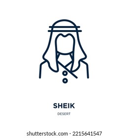 sheik icon from desert collection. Thin linear sheik, saudi, arab outline icon isolated on white background. Line vector sheik sign, symbol for web and mobile