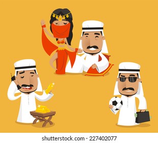 Sheik Royalty Power Wealth Set, vector illustration cartoon.
