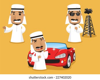 Sheik set Royalty Power Wealth, vector illustration cartoon.