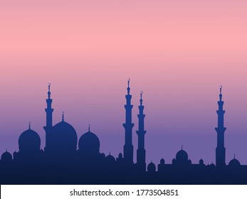 Sheikh mosque United Arab Emirates uae postcard background Muslim Islamic vector illustration Saudi Arabia 