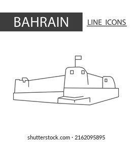 Sheikh Salman Bin Ahmed Al Fateh Fort Bahrain icon. Icons set of black thin line. Architecture, tradition and more is signature of Bahrain.