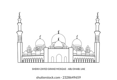 Sheikh Zayed Grand Moschee - Abu Dhabi UAE - Line Art Vector Illustration