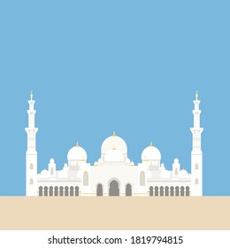 Sheikh Zayed Grand Mosque, Au Dhabi, United Arab Emirates, flat vector illustration of building