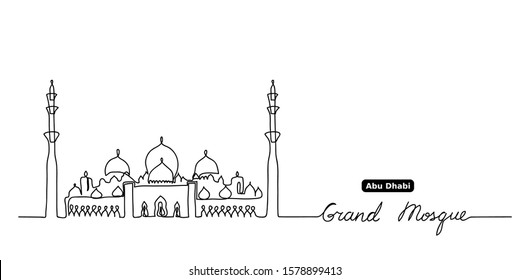 Sheikh Zayed grand mosque one continuous line drawing. Simple, minimal black and white vector background.