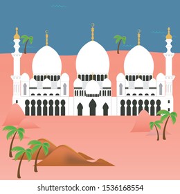 Sheikh Zayed Grand Mosque and palm trees