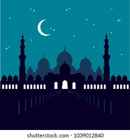 Sheikh Zayed Mosque in Abu Dabi. Starry sky. Vector illustration.