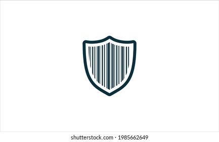 Sheild with Barcode icon LOgo design in minimal vctor template 