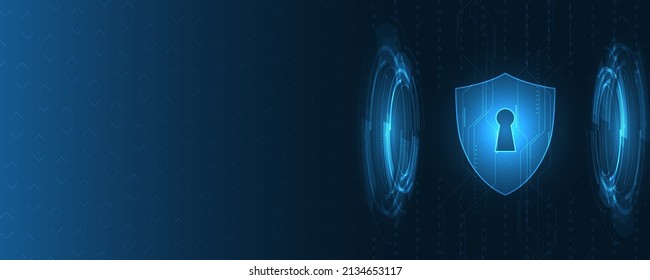 Sheild With A Keyhole On Abstract Technology Background. Protected Guard Shield Security Concept. Security Cyber Digital. Protection System Innovation Concept. Vector Illustration.